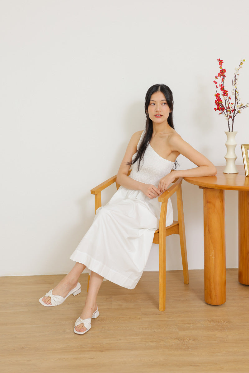 Pearla Block Heels in Cream Waterproof Satin