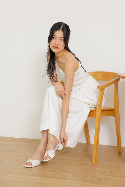Pearla Block Heels in Cream Waterproof Satin