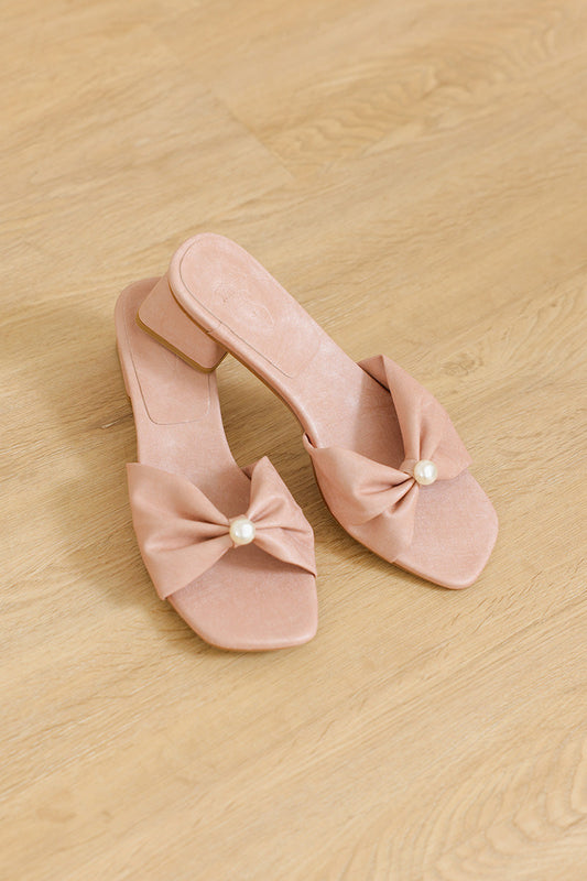 Pearla Block Heels in Pink Waterproof Satin