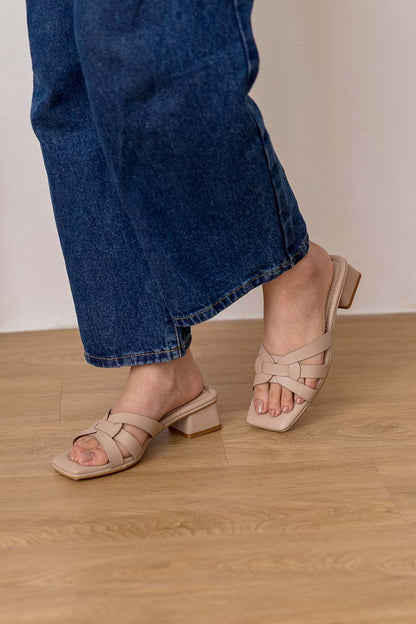 Rovena Interlocking Cloud Block Heels in Taupe