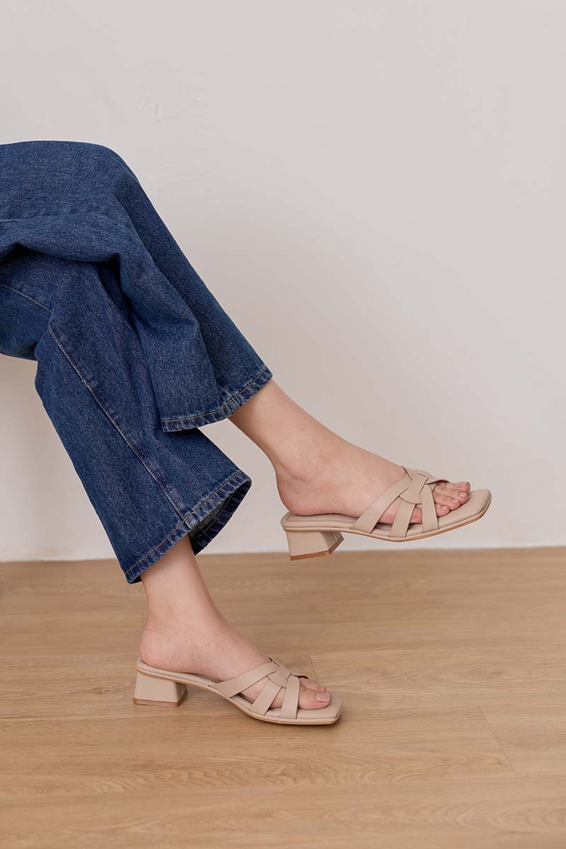 Rovena Interlocking Cloud Block Heels in Taupe