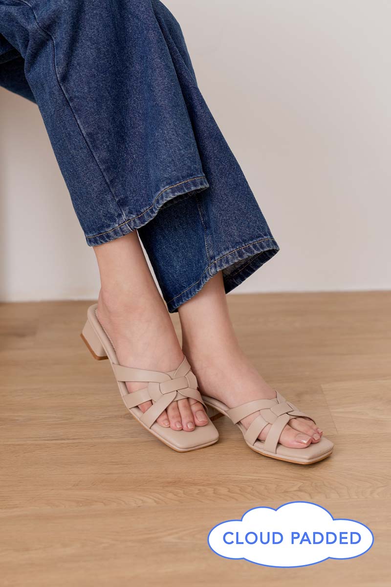 Rovena Interlocking Cloud Block Heels in Taupe