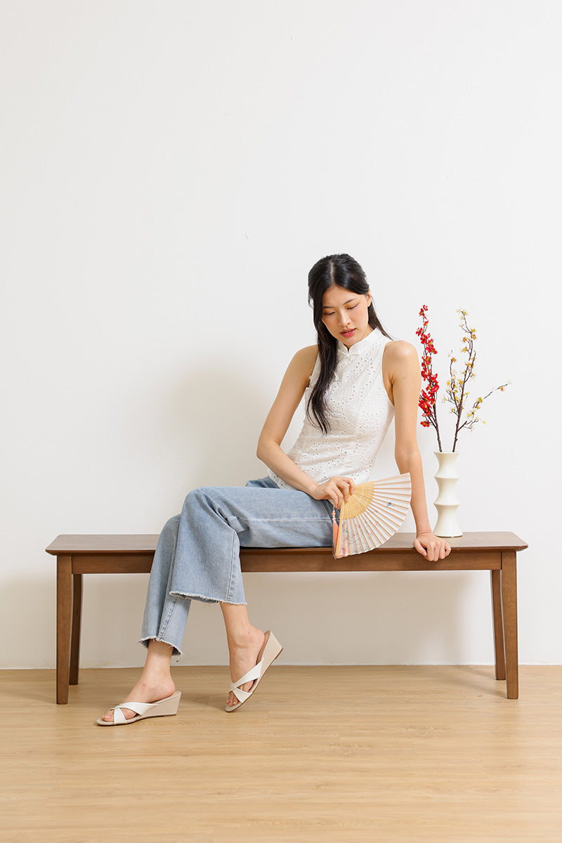 Selune Cross Strap Wedges in Cream