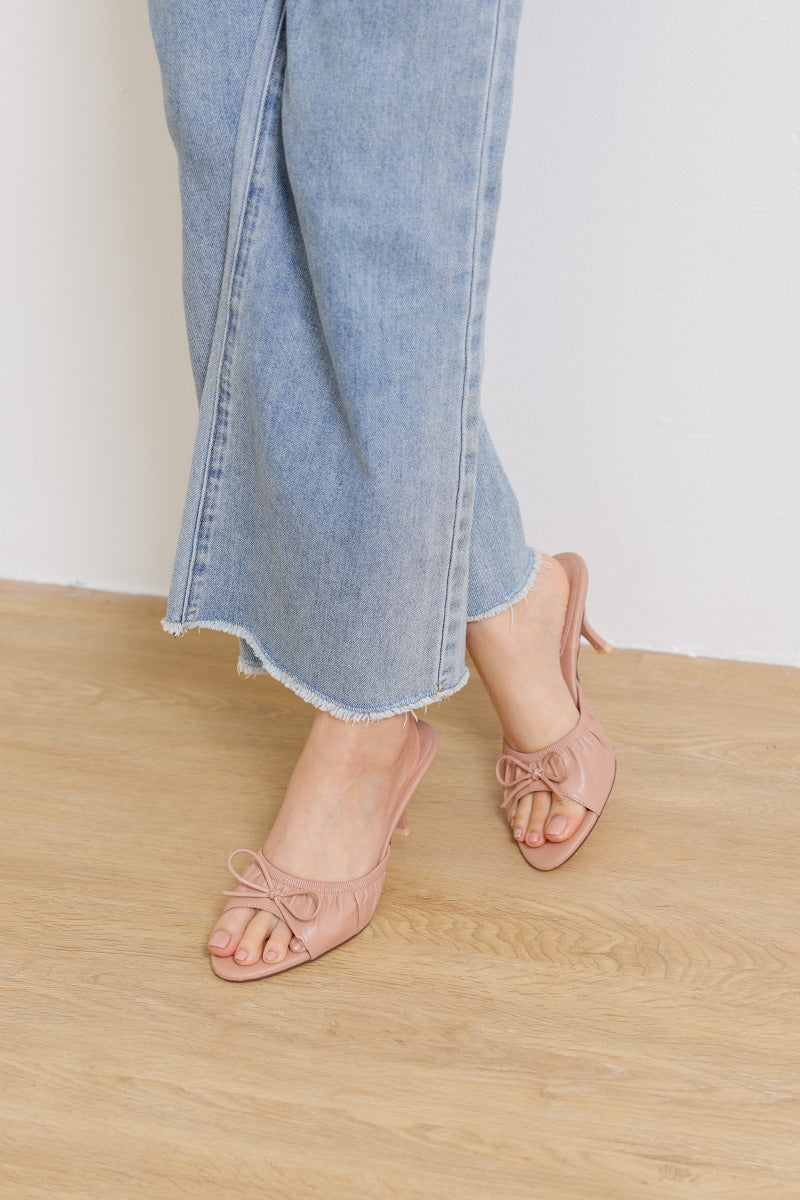 Sera Ruched Ribbon Slip-on Block Heels in Nude Pink