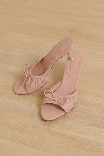 Sera Ruched Ribbon Slip-on Block Heels in Nude Pink