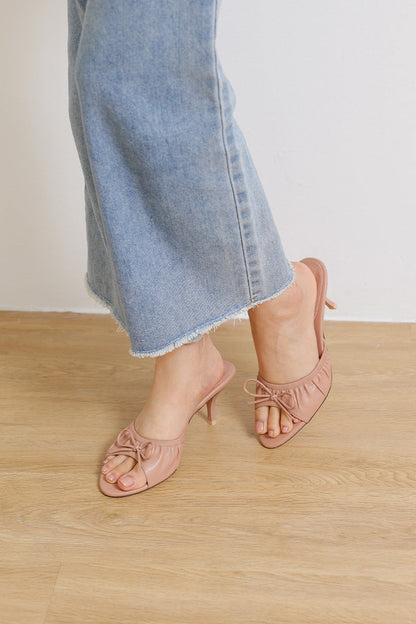 Sera Ruched Ribbon Slip-on Block Heels in Nude Pink