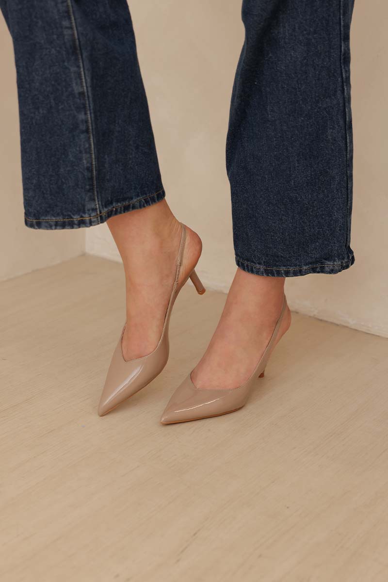 Serena Slingback Heels in Nude