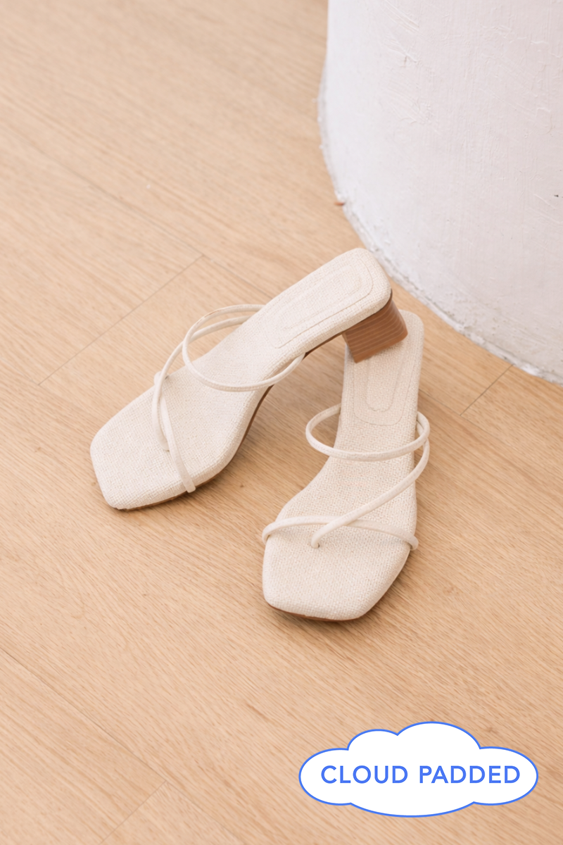 Sonder Strappy Cloud Heels in Waterproof Linen