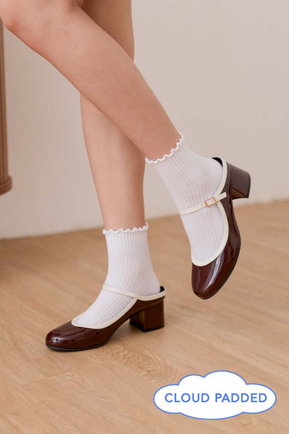 Soreva Cloud Two-Tone Mary Jane Mules in Dark Mocha