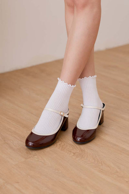 Soreva Cloud Two-Tone Mary Jane Mules in Dark Mocha
