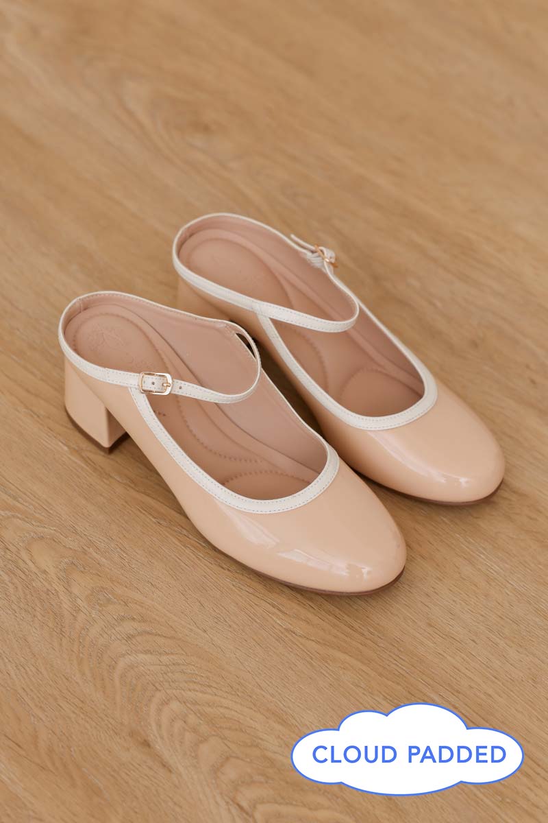 Soreva Cloud Two-Tone Mary Jane Mules in Vanilla Nude