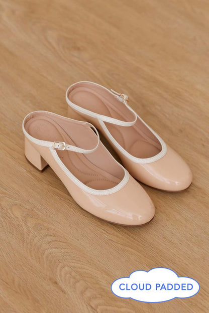 Soreva Cloud Two-Tone Mary Jane Mules in Vanilla Nude