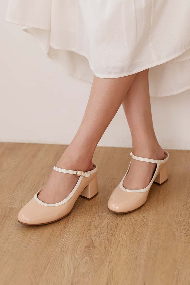 Soreva Cloud Two-Tone Mary Jane Mules in Vanilla Nude
