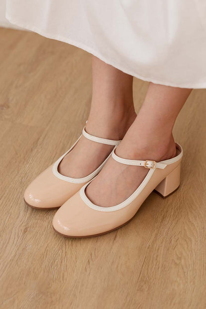 Soreva Cloud Two-Tone Mary Jane Mules in Vanilla Nude