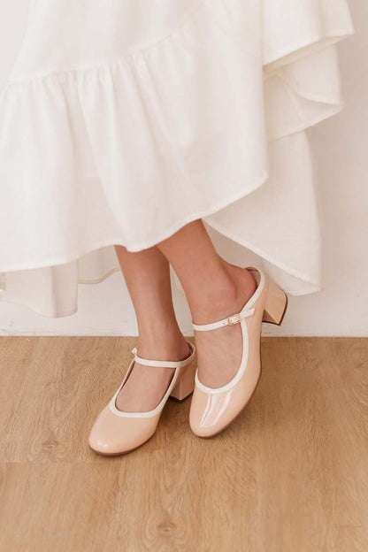Soreva Cloud Two-Tone Mary Jane Mules in Vanilla Nude