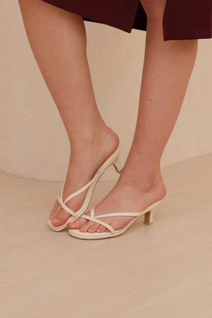 Talia Cloud Strappy Kitten Heels in Cream