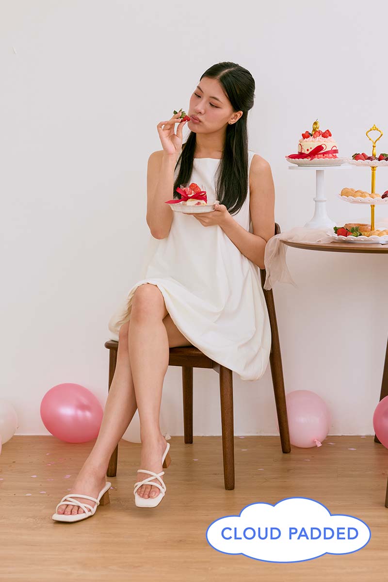 Tayra Strappy Cloud Block Heels in Waterproof Linen Cream