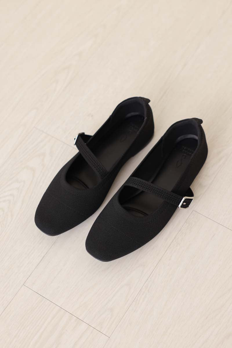 Theryn FlyKnit Slant Maryjane Flats in Black