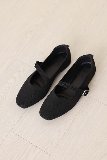 Theryn FlyKnit Slant Maryjane Flats in Black