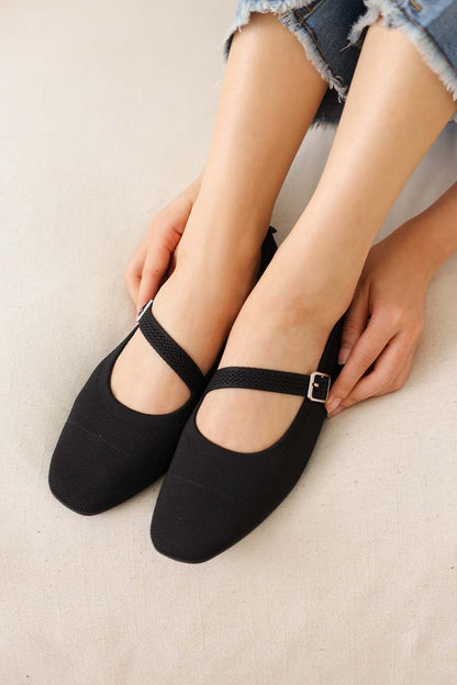 Theryn FlyKnit Slant Maryjane Flats in Black