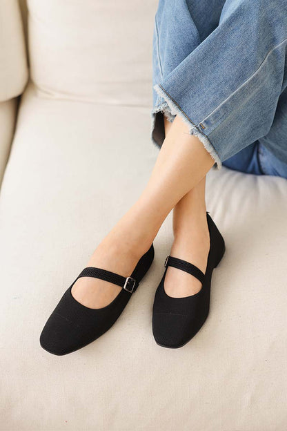 Theryn FlyKnit Slant Maryjane Flats in Black