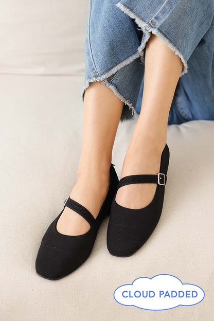 Theryn FlyKnit Slant Maryjane Flats in Black