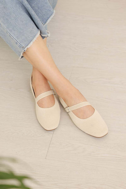 Theryn FlyKnit Slant Maryjane Flats in Cream