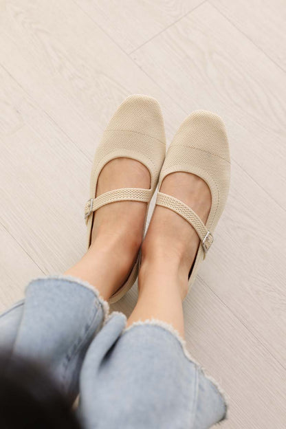 Theryn FlyKnit Slant Maryjane Flats in Cream