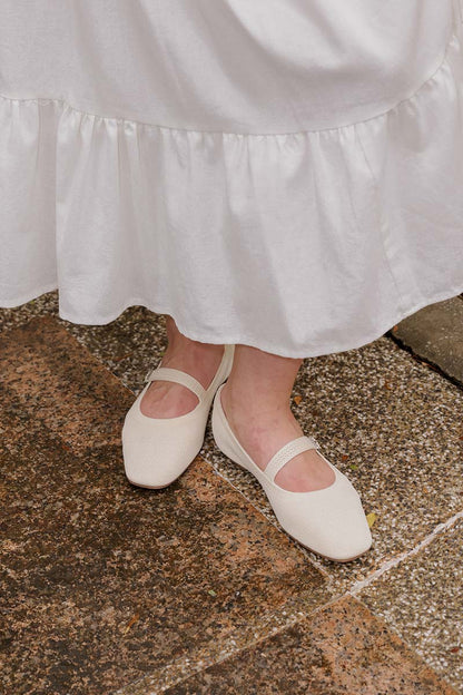 Theryn FlyKnit Slant Maryjane Flats in Cream