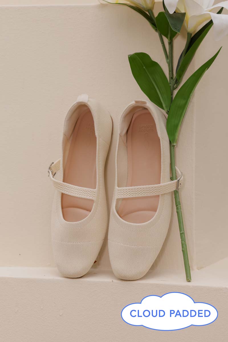 Theryn FlyKnit Slant Maryjane Flats in Cream
