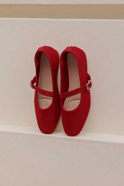 Theryn FlyKnit Slant Maryjane Flats in Red