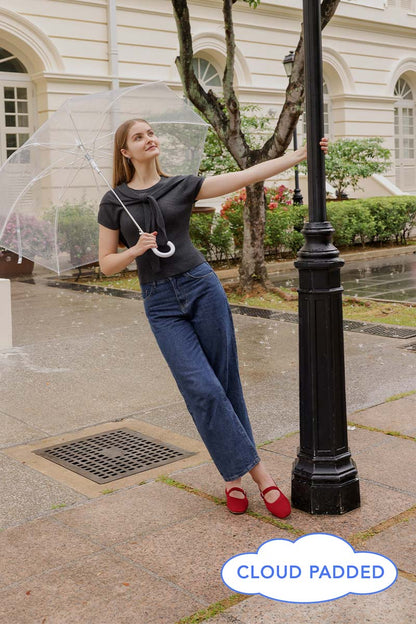 Theryn FlyKnit Slant Maryjane Flats in Red