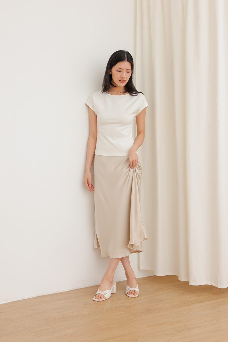 Tove Charmé Block Heels in Cream Waterproof Satin