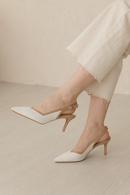 Valentina Flyknit Slingback Heels in Cream Nude Contrast
