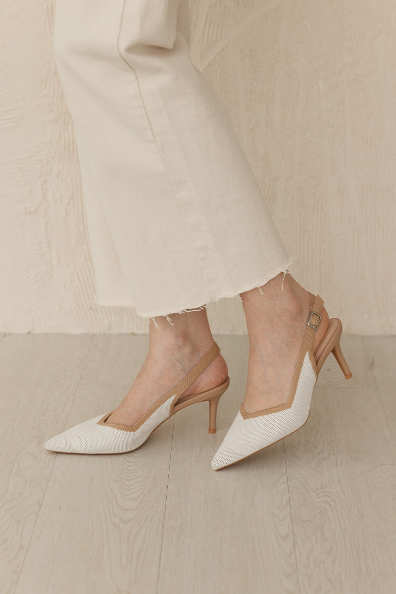 Valentina Flyknit Slingback Heels in Cream Nude Contrast