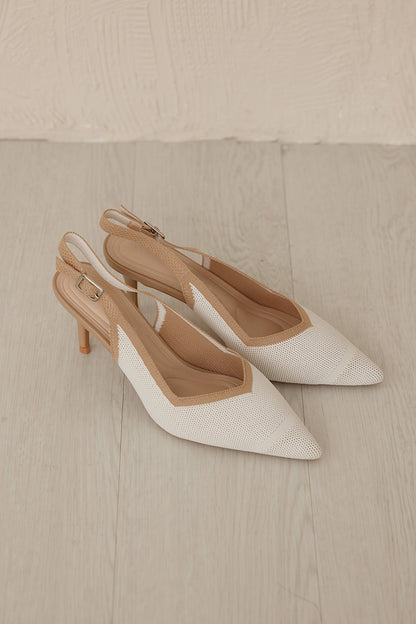 Valentina Flyknit Slingback Heels in Cream Nude Contrast