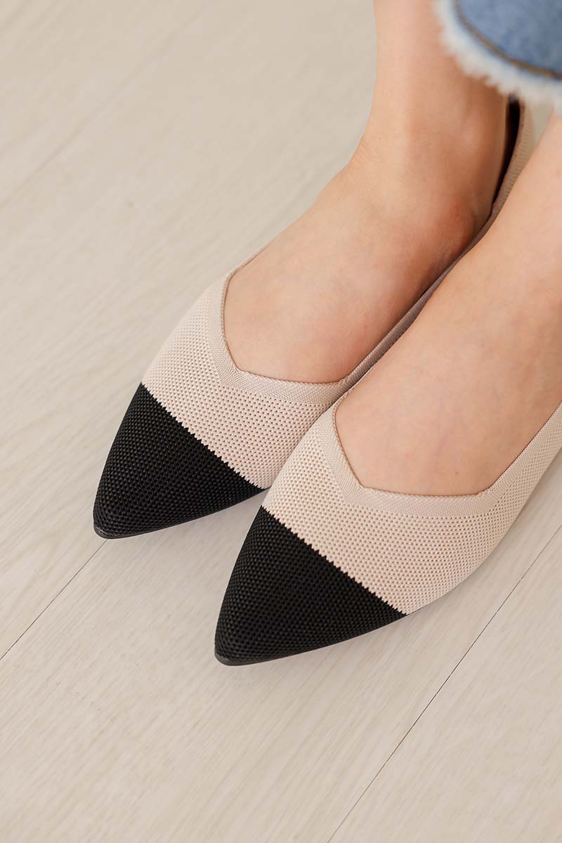 Vara Contrast Knit Flats in Black