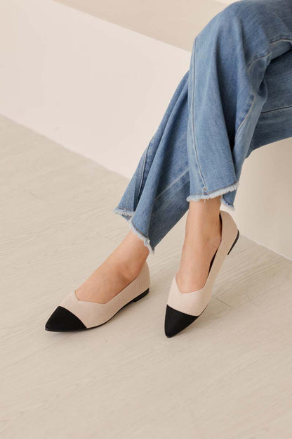 Vara Contrast Knit Flats in Black