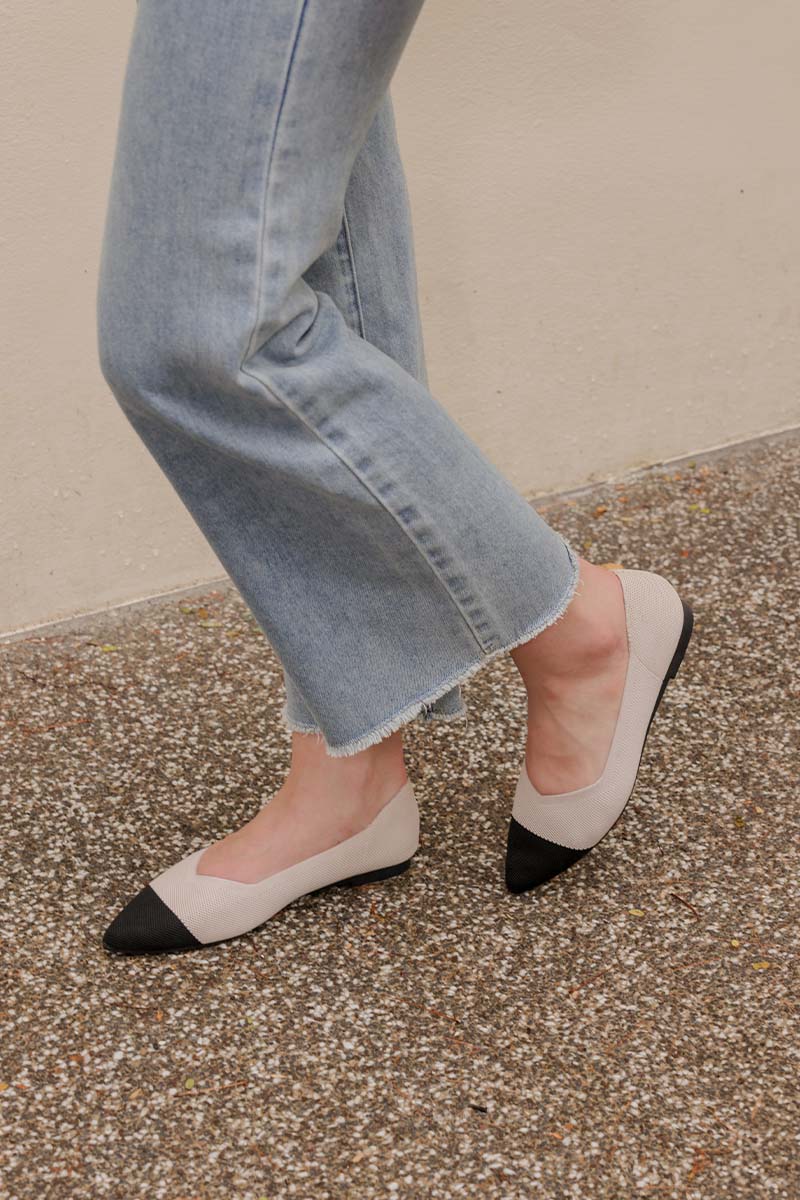 Vara Contrast Knit Flats in Black