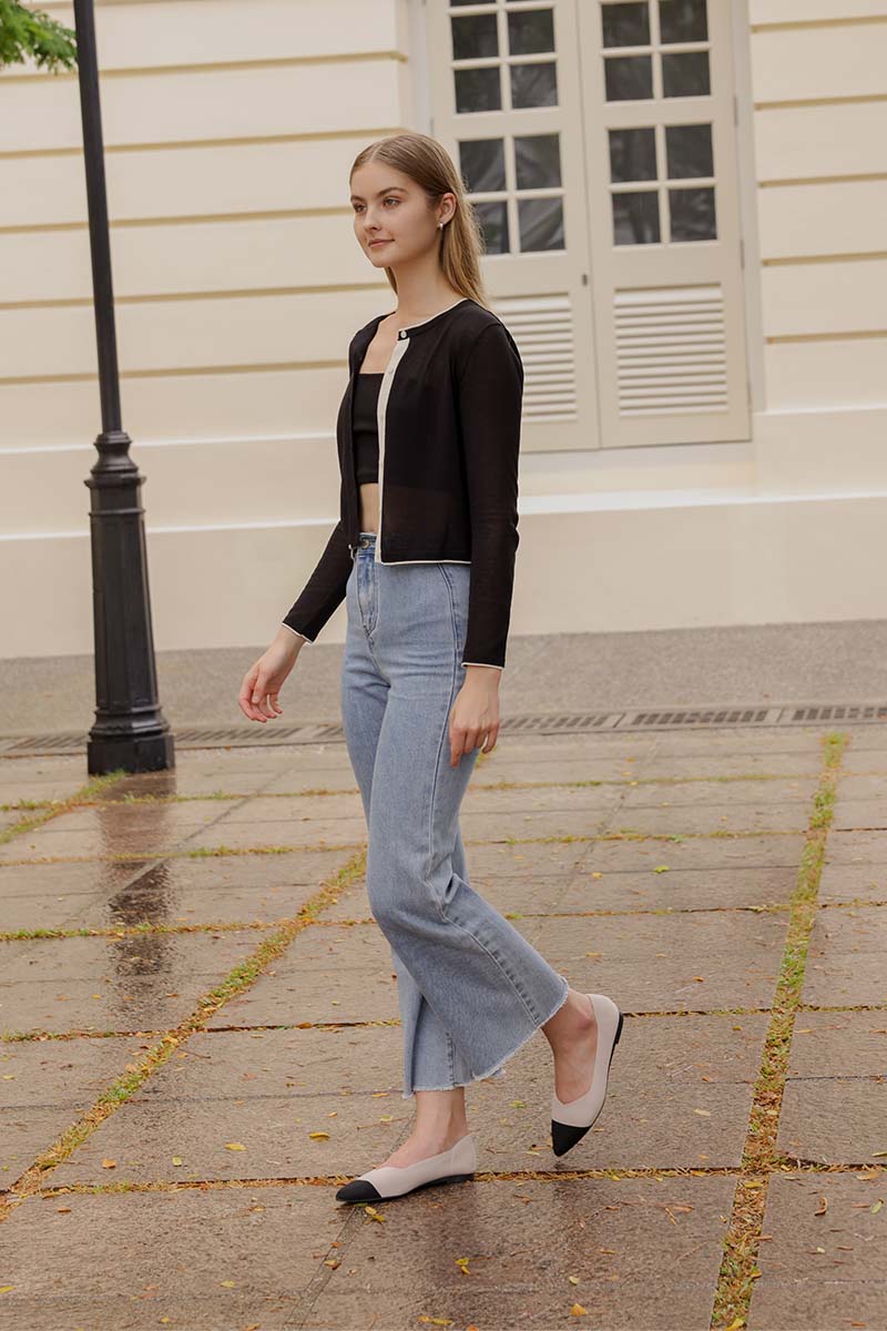 Vara Contrast Knit Flats in Black