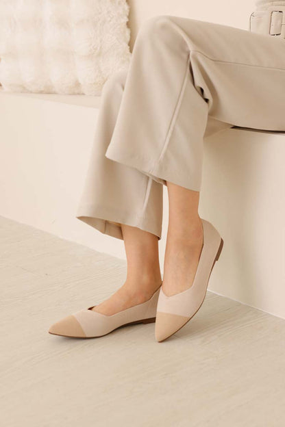 Vara Contrast Knit Flats in Nude