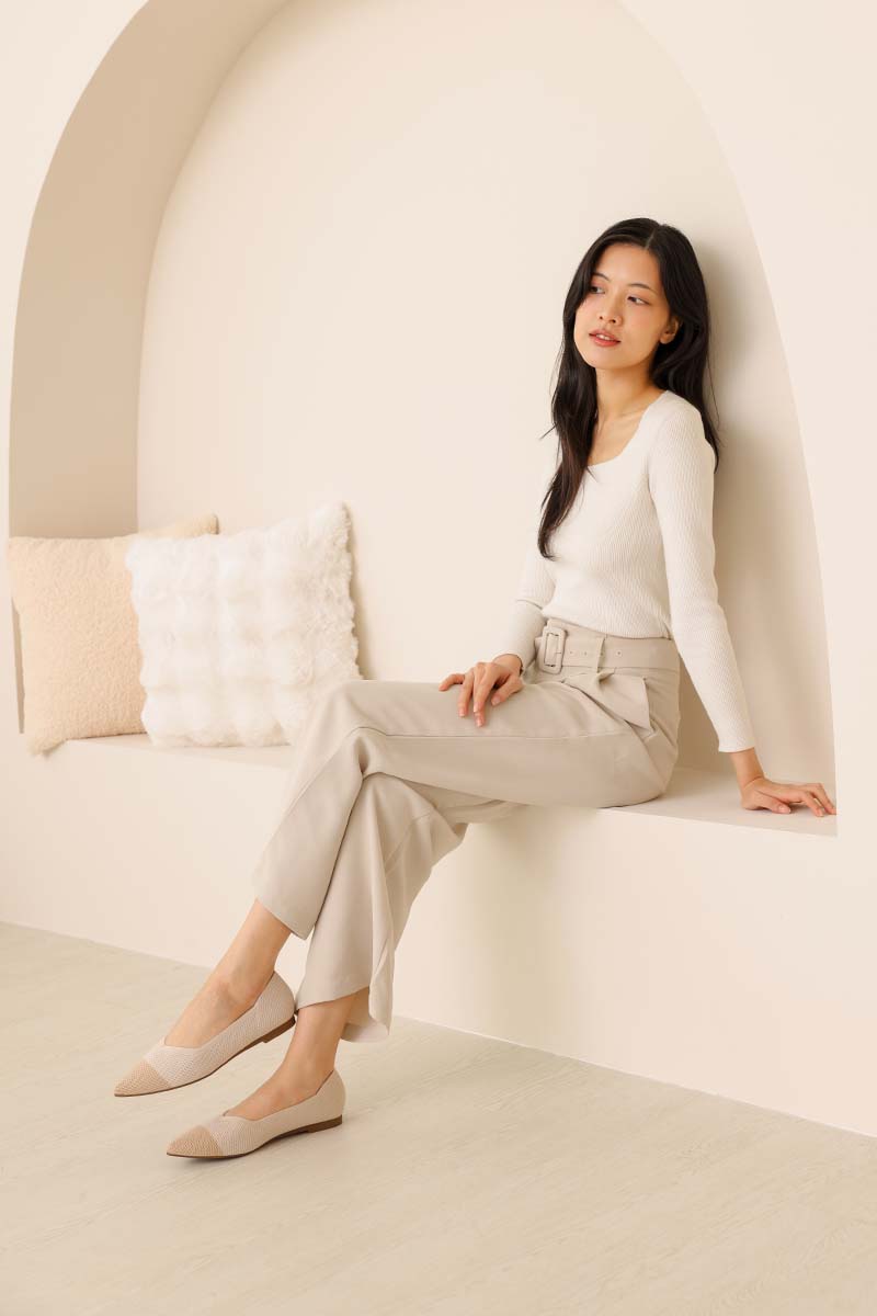 Vara Contrast Knit Flats in Nude