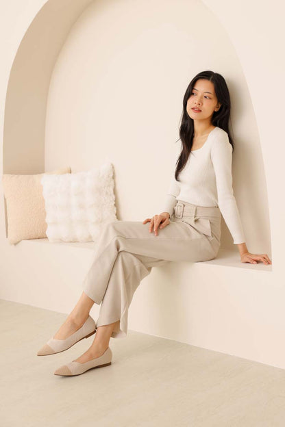 Vara Contrast Knit Flats in Nude