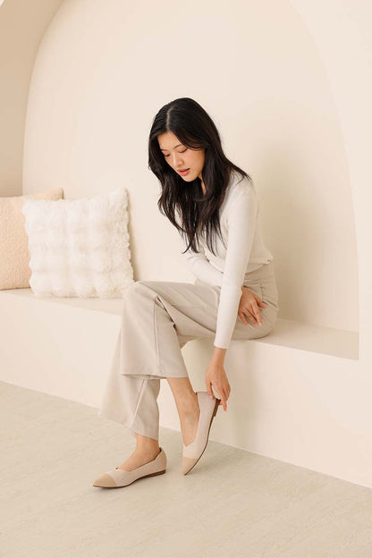 Vara Contrast Knit Flats in Nude
