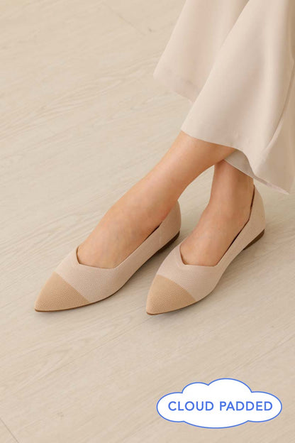 Vara Contrast Knit Flats in Nude