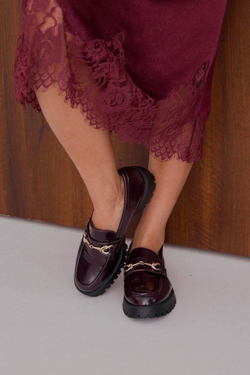 Vicky Platform Loafers in Burgundy Patent