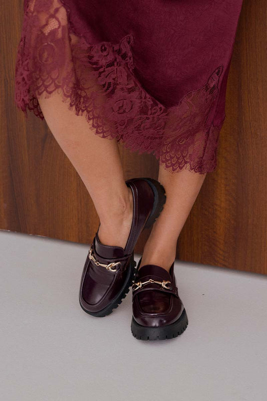 Vicky Platform Loafers in Burgundy Patent