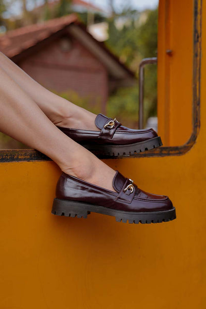 Vicky Platform Loafers in Burgundy Patent
